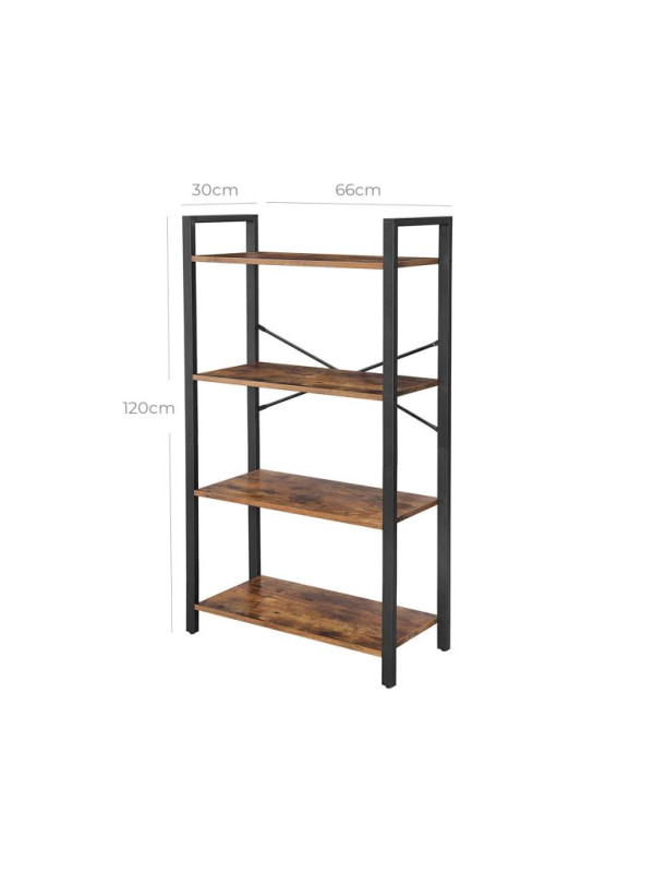 Rustikálny regál 4 police, čierna / hnedá, 66x30x120 cm