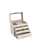 Biela šperkovnica so skleneným vekom a 4 zásuvkami