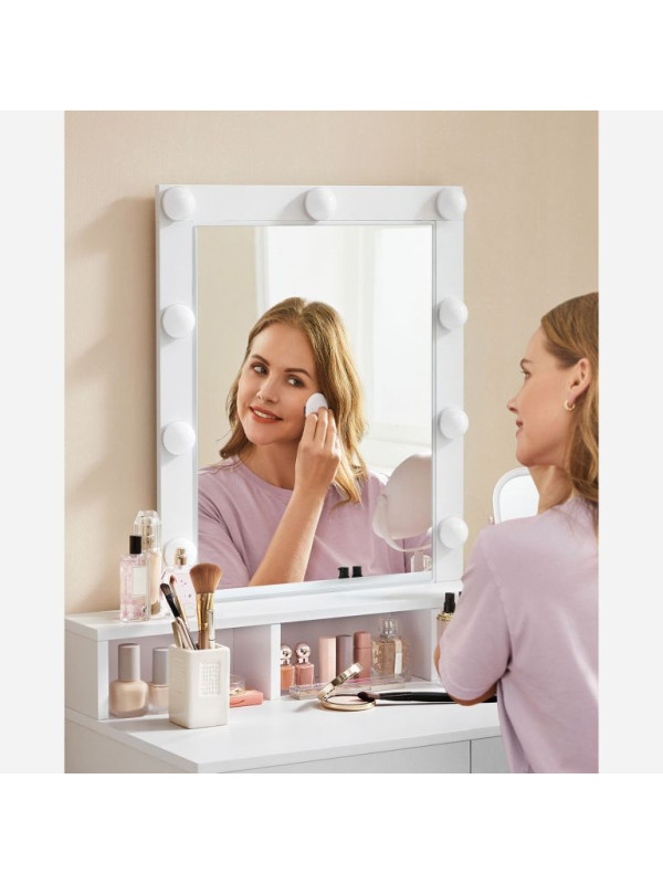 Toaletný stolík s LED osvetlením a úložným priestorom, biely