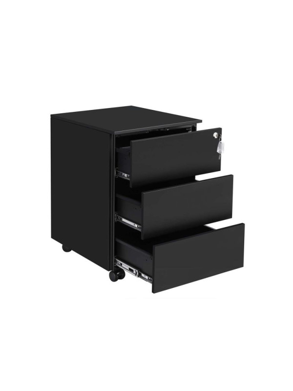 Kancelársky kontajner na kolieskach, 3 zásuvky, čierny, kov