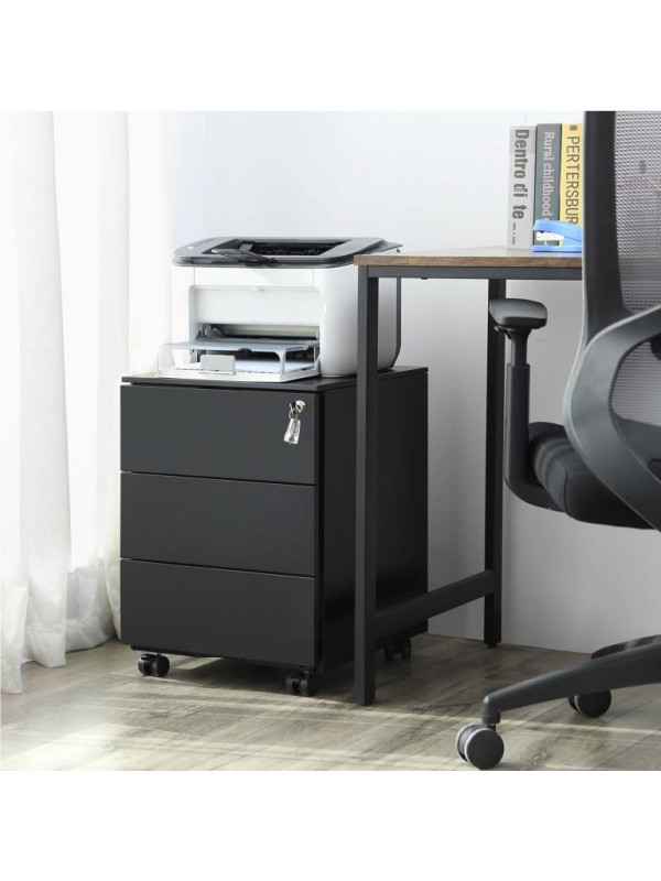 Kancelársky kontajner na kolieskach, 3 zásuvky, čierny, kov