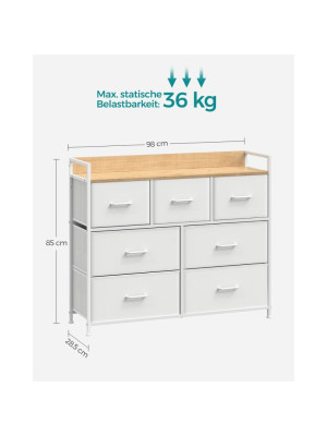 Komoda so 7 zásuvkami, biela/drevený efekt, 98 x 28,5 x 85
