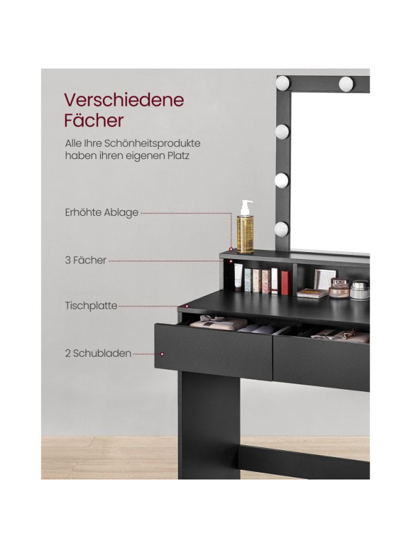 Toaletný stolík s LED osvetlením, čierny, 80x40x145 cm