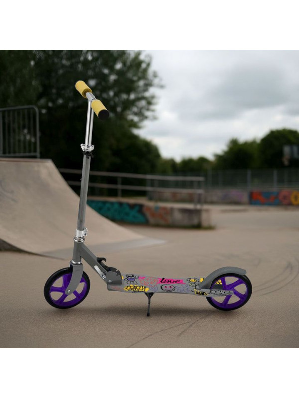 Detský kolobežka s veľkými kolesami a popruhom, sivá