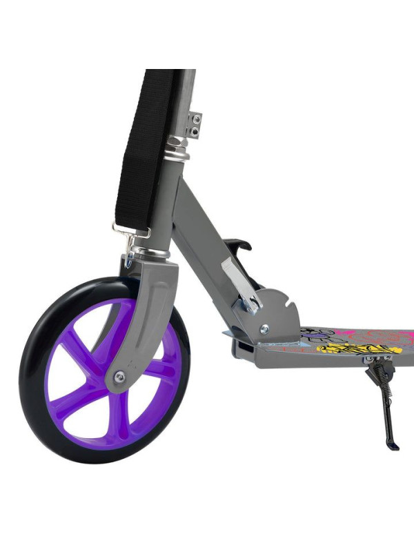 Detský kolobežka s veľkými kolesami a popruhom, sivá