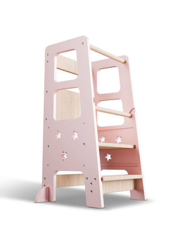 Rastúca detská učebná veža, ružová, výškovo nastaviteľná