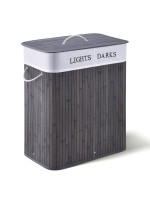 Bambusový košík na bielizeň 100 l, 2 priehradky, sivý