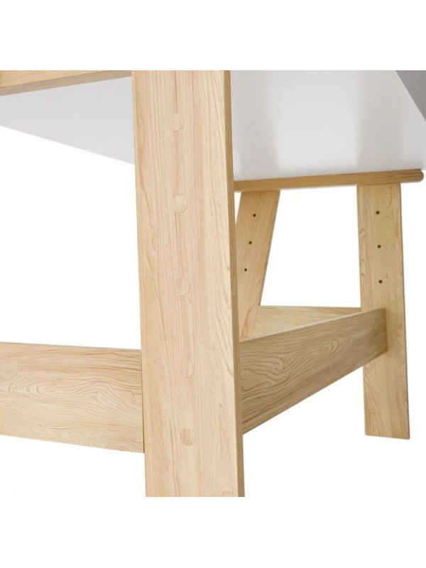 Detský písací stôl biely, výškovo nastaviteľný, úložný pries