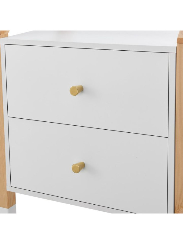 Detský nočný stolík, biely, dizajn domu, 2 zásuvky