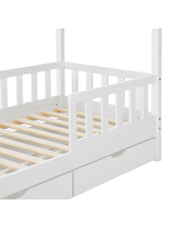 Detská posteľ 160x80, biela s roštom, zábranou a šuplíky