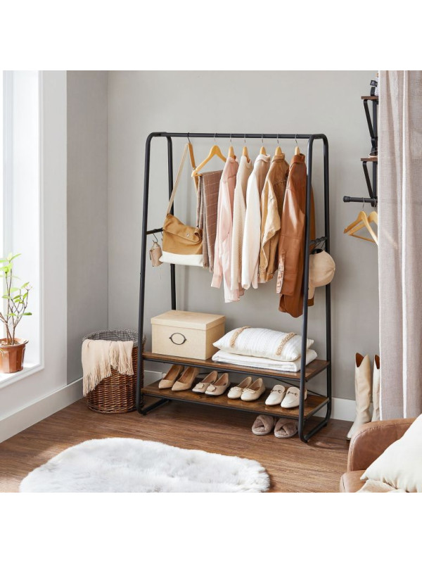 Vešiak na kabáty s policami a háčikmi, 100×45×160 cm, rustik