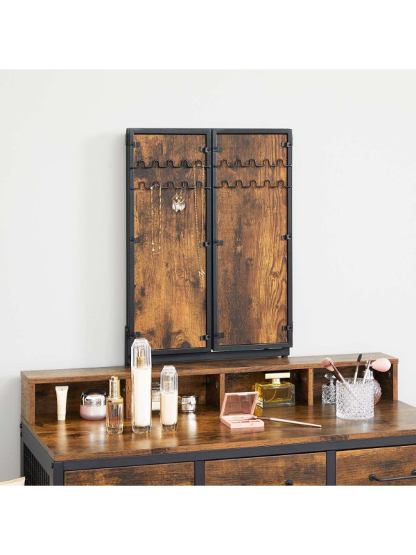 Toaletný stolík so zrkadlom a stoličkou, hnedý/čierny