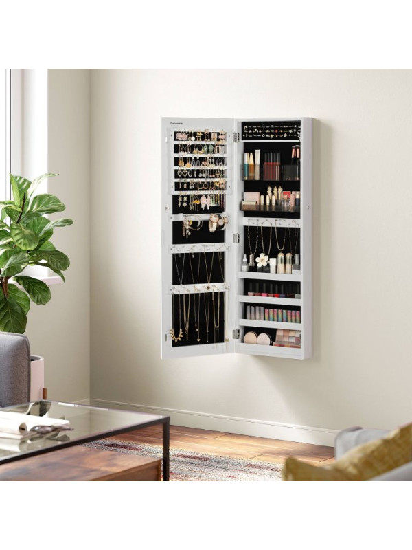 Závesná šperkovnica s veľkým zrkadlom, 2 v 1, biela