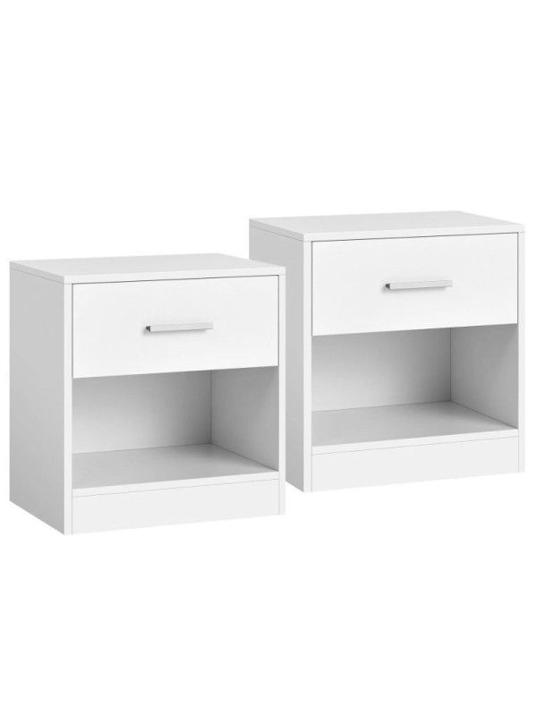 Biele minimalistické nočné stolíky so zásuvkou, 2 ks