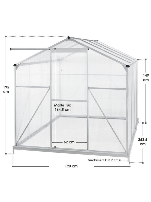 4,75 m² záhradný skleník s hliníkovým rámom a podstavcom