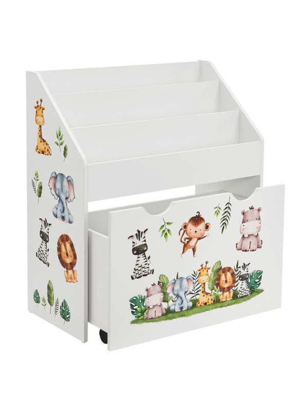 Detský regál na knihy a hračky so zvieratkami, biely, 70 cm