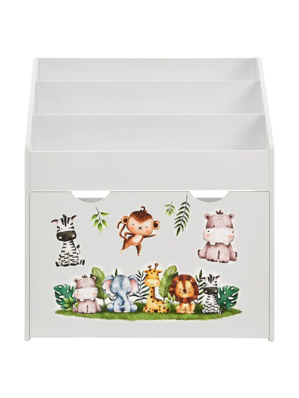 Detský regál na knihy a hračky so zvieratkami, biely, 70 cm