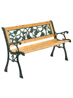 Záhradná lavička 122 cm, motív ruží, drevo/liatina