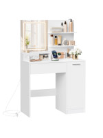 Kozmetický stolík s LED zrkadlom, USB, biely, 80x40x132,5 cm