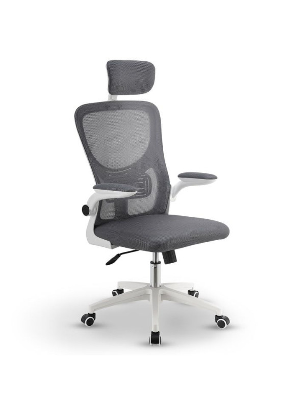 Ergonomická kancelárska stolička, sivá/biela, sieťovina