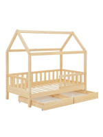Domčeková posteľ 90x200 cm s roštom a šuplíky, prírodná