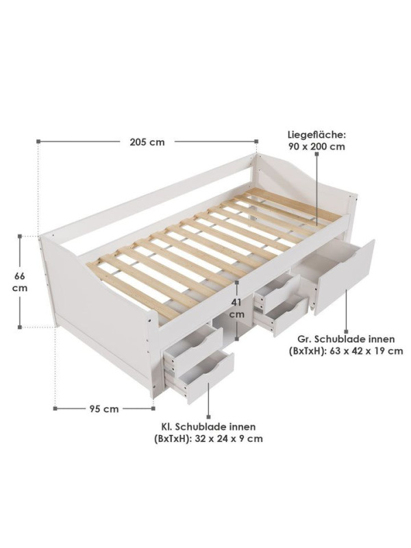 Detská posteľ s úložným priestorom 90x200 cm,s roštom, biela