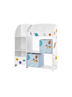 Detský regál na hračky a knihy s motívom vesmíru, biely