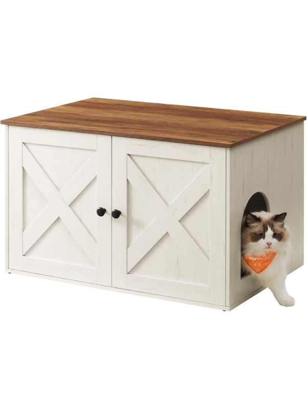 Skriňa na mačací záchod s dvierkami, bielo-hnedá, 80x53x50
