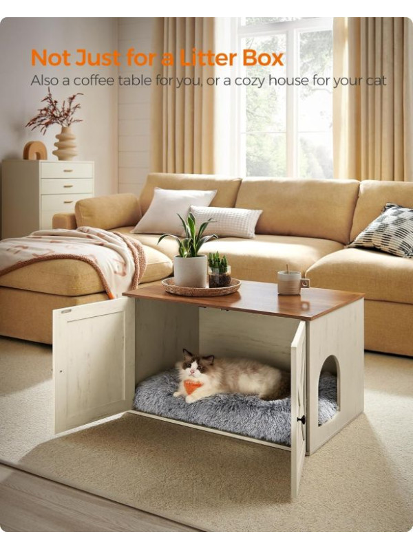 Skriňa na mačací záchod s dvierkami, bielo-hnedá, 80x53x50