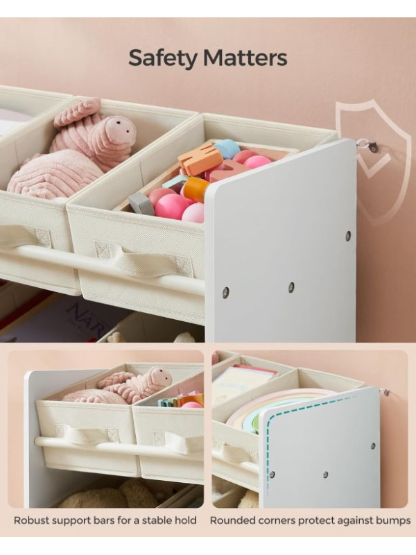Detský organizér na hračky s 9 boxmi, biely, 62,5x29,5x60 cm