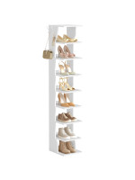 Biely úzky botník s háčikmi, 9 políc, 26,5 x 30 x 147 cm