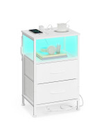 Biely nočný stolík s LED, USB a zásuvkami, 39,6x30x60,4 cm