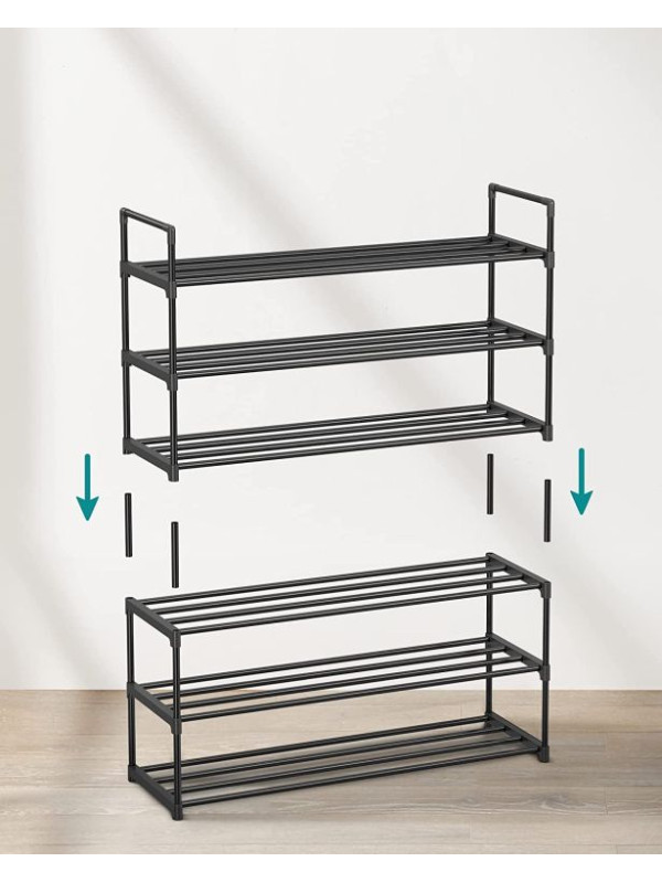 Kovový botník 3 poschodia, 92x30x54 cm, čierny
