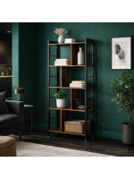 Dizajnová priemyselná knižnica, 4 police, oceľ a drevo