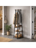 Vešiak na oblečenie s policami a háčikmi, hnedý/čierny