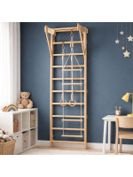 Detské drevené rebriny s hrazdou, kruhmi, povrazovým rebríko