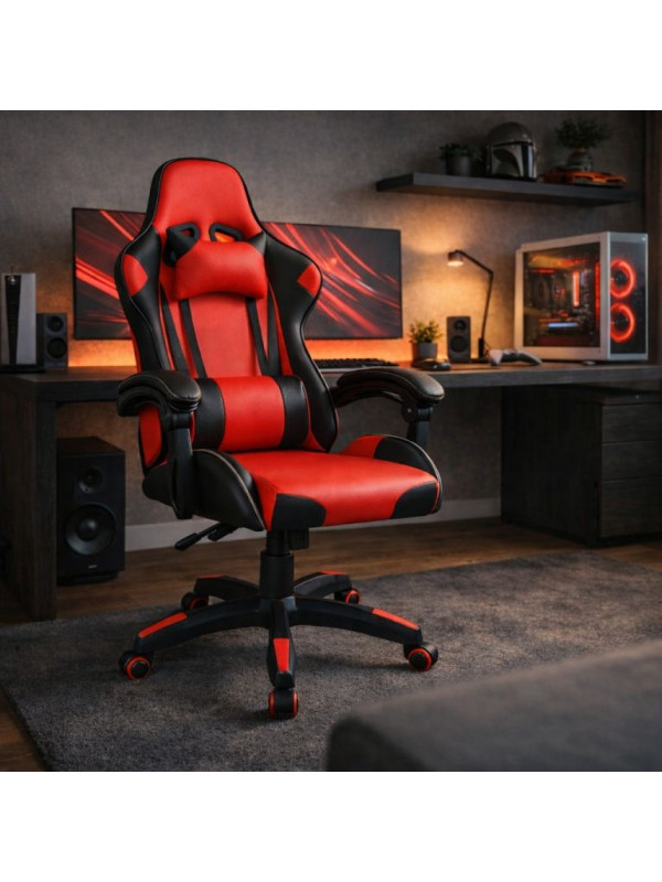 Ergonomická kancelárska stolička s vankúšikmi, čierno-červen