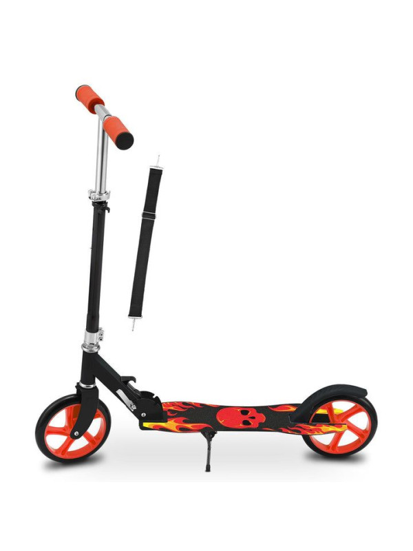 Detský kolobežka s veľkými kolesami a popruhom, čierna