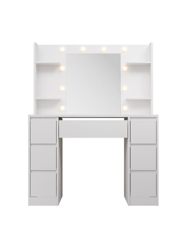 Toaletný stolík s LED zrkadlom a 7 zásuvkami, biely