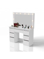 Toaletný stolík s LED zrkadlom a 7 zásuvkami, biely