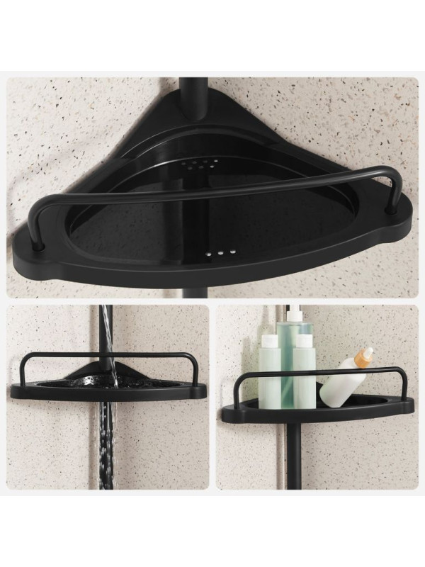 Teleskopická rohová polica do kúpeľne, 4 poschodia, čierna