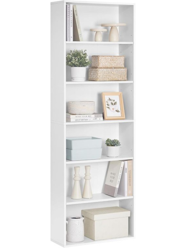 Úzka biela knižnica, 6 políc, 60 x 24 x 178,5 cm