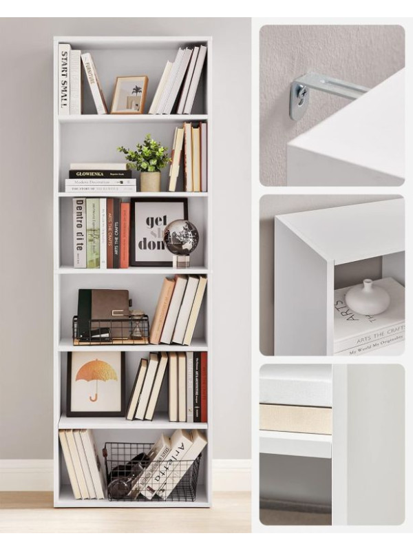 Úzka biela knižnica, 6 políc, 60 x 24 x 178,5 cm