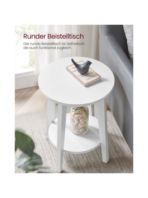 Biely okrúhly stolík s policou, 40x50 cm