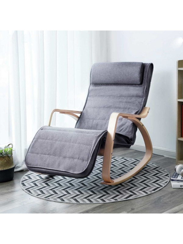 Hojdacia stolička s opierkou na nohy a vankúšom, sivá