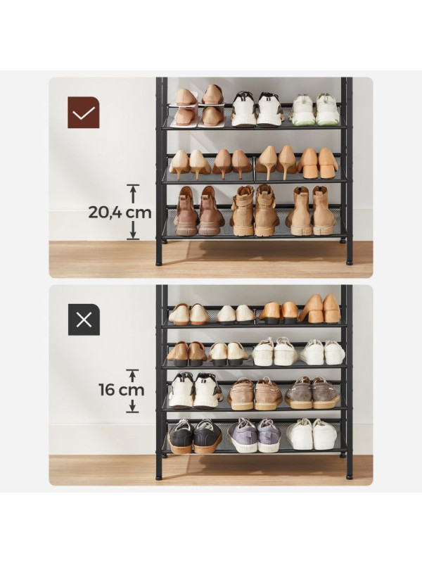 Kovový botník, 5 políc, 93x30x75 cm, rustikálna hnedá