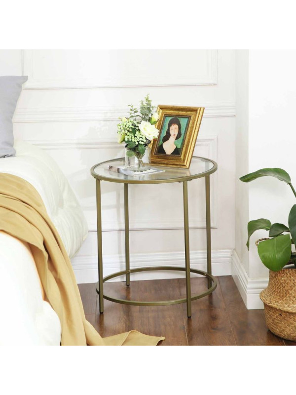 Zlatý odkladací stolík so sklenenou doskou 50x55 cm