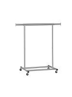 Strieborný šatníkový stojan na kolieskach, výsuvný, nosnosť