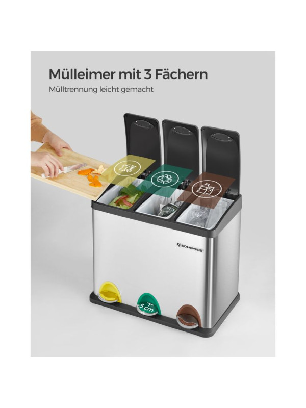 Odpadkový kôš na triedený odpad 24 l, nerez, 3 sekcie