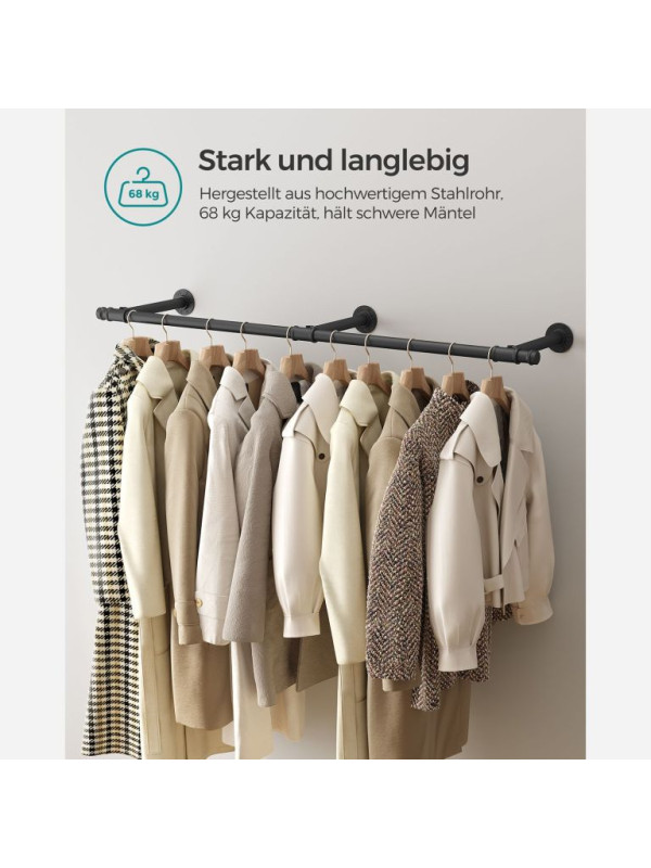 Nástenný vešiak na oblečenie z čiernej ocele, 170 cm